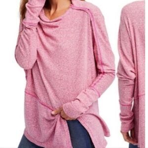 We The Free Womens Boat Neck Oversized Shirt Sweater XS Pink Ribbed‎ Long Sleeve